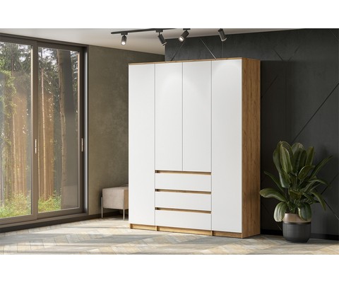 Шкаф для одежды и белья 4х дверный Денвер (дуб золотой/белый)