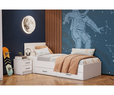 Кровать одинарная с ящиками Бали (белый/шагрень)