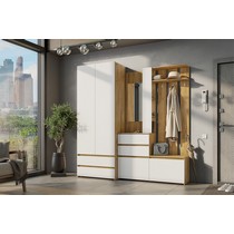 Вешалка с зеркалом Некст 1 (дуб золотой/белый)