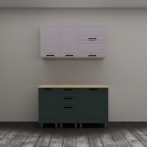 Кухонный гарнитур Аленушка 1,4 м с ящиком Астра Кашемир/Изумруд, скоба черный, сонома