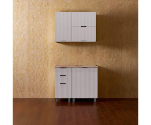 Кухонный гарнитур Аленушка 1 м с 3 ящиками Лотос Кашемир, скоба антрацит, сонома