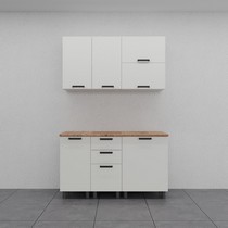 Кухонный гарнитур Аленушка 1,4 м с ящиком Лаванда Молочный, скоба черный, сонома