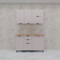 Кухонный гарнитур Аленушка 1,4 м с ящиком Лотос Кашемир, скоба антрацит, сонома