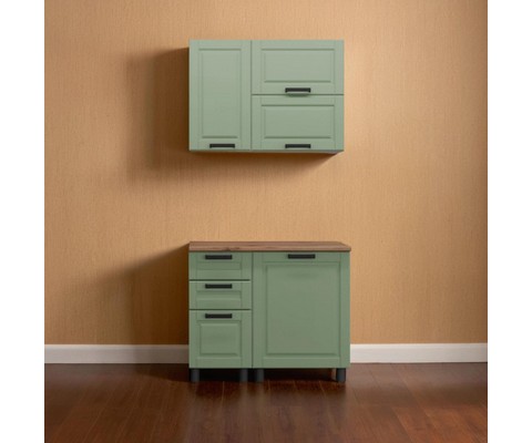 Кухонный гарнитур Аленушка 1 м с 3 ящиками Астра Фисташка, скоба черный, сонома