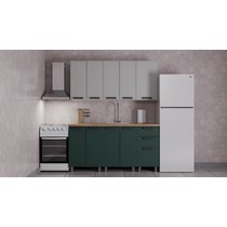 Кухонный гарнитур Аленушка 1,6 м Магнолия Керамика/Изумруд, черный (без столешницы)