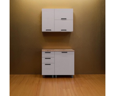 Кухонный гарнитур Аленушка 1 м с 3 ящиками Лаванда Кашемир, скоба черный, сонома