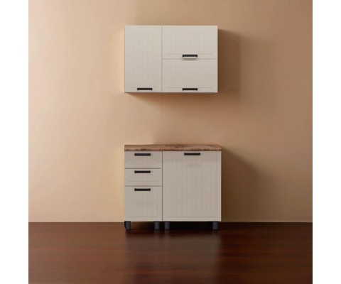 Кухонный гарнитур Аленушка 1 м с 2 ящ Орхидея Крем, скоба черный, сонома