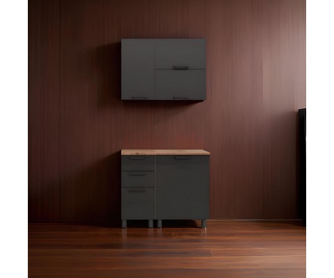 Кухонный гарнитур Аленушка 1 м с 3 ящиками Сталь, скоба черный, сонома