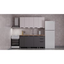 Кухонный гарнитур Аленушка 1,6 м Лаванда Кашемир/Сталь, скоба черный, сонома