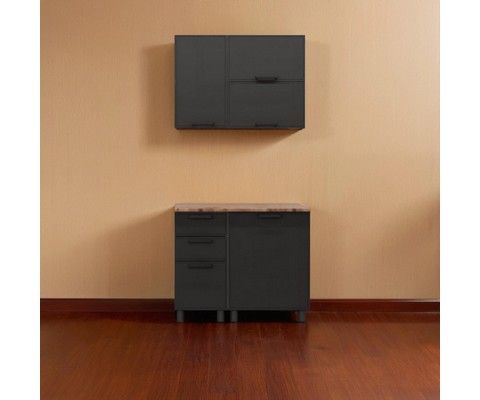 Кухонный гарнитур Аленушка 1 м с 3 ящиками Магнолия Сталь, скоба черный, сонома