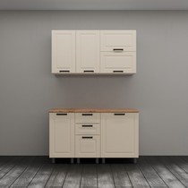 Кухонный гарнитур Аленушка 1,4 м с ящиком Астра Крем, скоба черный, сонома