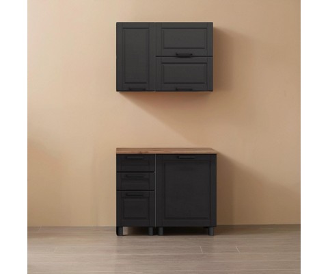 Кухонный гарнитур Аленушка 1 м с 3 ящиками Астра Сталь, скоба черный, сонома