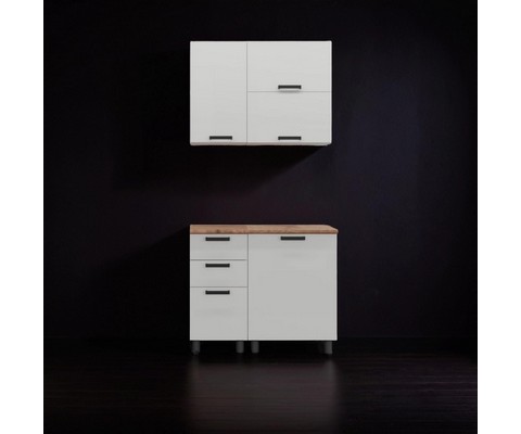 Кухонный гарнитур Аленушка 1 м с 3 ящиками Лаванда Молочный, скоба черный, сонома