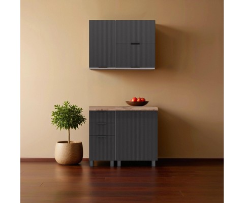 Кухонный гарнитур Аленушка 1м с 3 ящиками Лотос Сталь, скоба антрацит, сонома