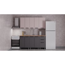 Кухонный гарнитур Аленушка 1,6 м Магнолия Кашемир/Сталь, черный (без столешницы)