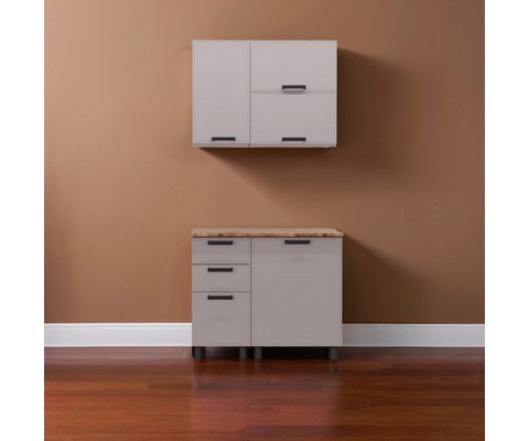 Кухонный гарнитур Аленушка 1 м с 3 ящиками Магнолия Керамика, скоба черный, сонома