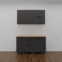 Кухонный гарнитур Аленушка 1,4 м с ящиком Магнолия Сталь, скоба черный, сонома