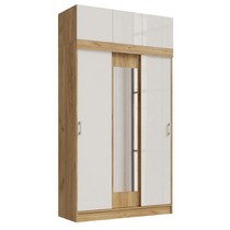 Шкаф с антресолью Бася/Роджина (белый глянец холодный, дуб крафт)