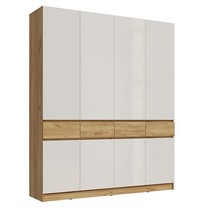 Шкаф четырехстворчатый Роджина (дуб крафт, белый глянец)