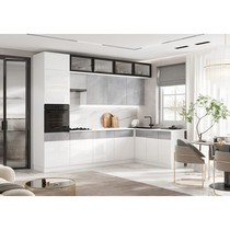 Кухня Оливия NEW 3,0х1,8м (белый глянец холодный, мрамор глянец, белый)