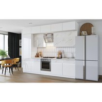 Кухня Оливия NEW 3,0х1,8м (белый глянец холодный, мрамор золото, белый)