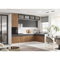 Кухня Оливия NEW 3,0х1,8м (экзотическое дерево амазония, графит софт NEW)