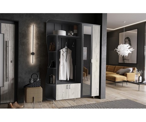 Прихожая Лика - 1 1,5м (графит, дуб крафт белый)