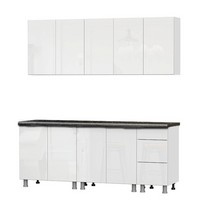 Кухонный гарнитур Модерн New 2 метра (белый/белый глянец/черный) со столешницей 26 мм