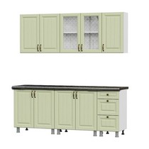 Кухонный гарнитур Прованс 2 метра Серия 2 (белый/фисташковый текстурный/черный) со столешницей 38 мм