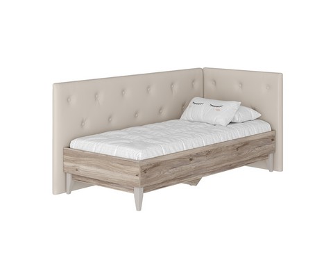 Кровать односпальная Скандика 90х200 с мягким изголовьем и боковиной (дуб смоки, кашемир)