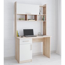 Стол компьютерный со стеллажом Квартет-10 (белый, дуб сонома)