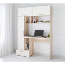Стол компьютерный со стеллажом Квартет-11 (белый, дуб сонома)