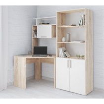 Стол компьютерный со стеллажом Квартет-12 (белый, дуб сонома)