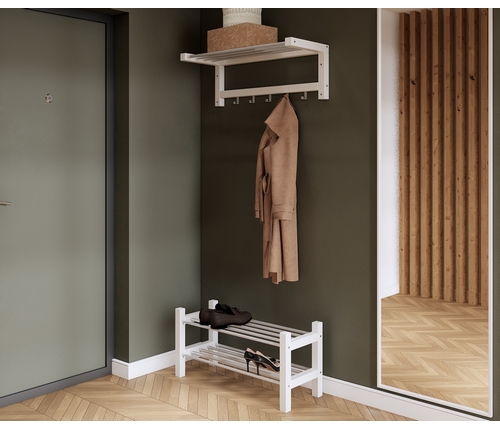 Прихожая Мича. Комплект 3 - вешалка и обувница (белый)