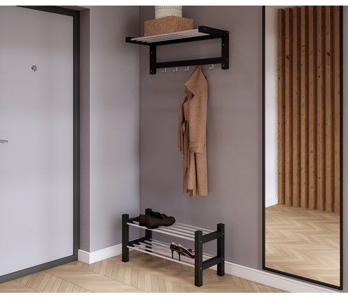 Прихожая Мича. Комплект 5 - вешалка и обувница (черный)