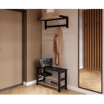 Прихожая Мича. Комплект 8 - вешалка и обувница с сиденьем (черный)