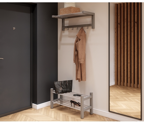 Прихожая Мича. Комплект 4 - вешалка и обувница (серый)