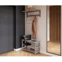 Прихожая Мича. Комплект 7 - вешалка и обувница с сиденьем (серый)