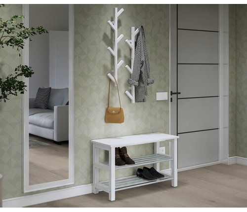 Прихожая Мича. Комплект 1 - вешалки-елочки и обувница с сиденьем (белый)