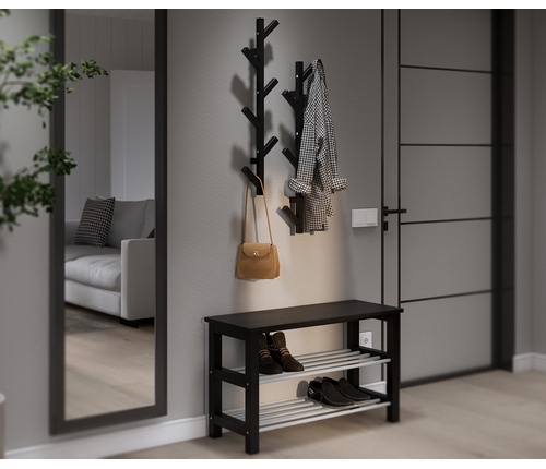 Прихожая Мича. Комплект 2 - вешалки-елочки и обувница с сиденьем (черный)