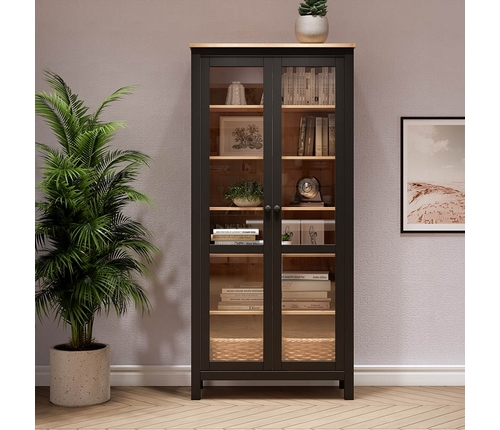 Шкаф-витрина Кымор стекло 90х198х37 (черный, светло-коричневый)