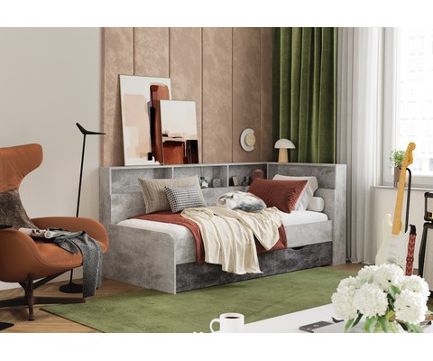 Кровать Юта 1,9 м (бетон светлый, бетон темный)