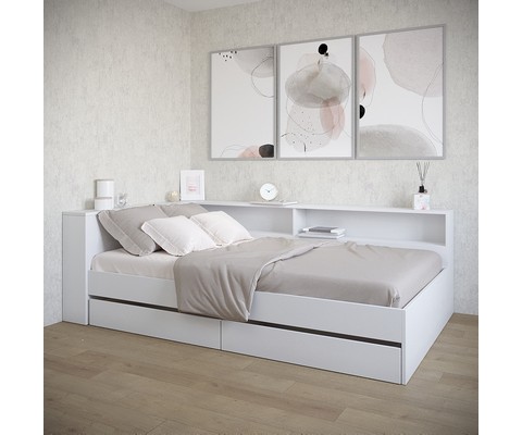 Кровать Ксения 120х200 с ящиками и прикроватным блоком (белый)