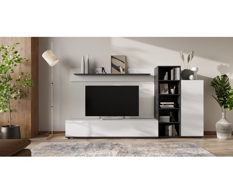 Стенка в гостиную Amazon (белый матовый, черный матовый)