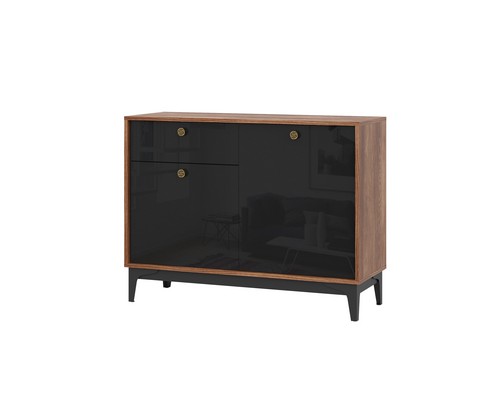 Комод КМ-3 BRASS (каштан арвадона, черный глянец)
