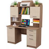 Стол компьютерный с надстройкой и ящиками СК-9 (ясень шимо темный/ясень шимо светлый)