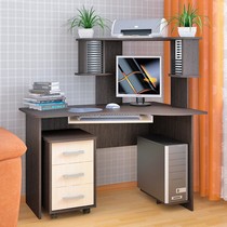 Стол компьютерный угловой с надстройкой и выкатной тумбой СК-13 (дуб венге/дуб молочный)