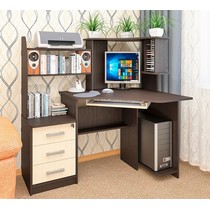 Стол компьютерный угловой с надстройкой и ящиками с замком СК-39 (дуб венге/дуб молочный)