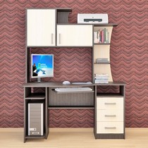 Стол компьютерный прямой с надстройкой и фигурной столешницей СК-19 (дуб венге/дуб молочный)