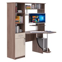 Большой компьютерный стол угловой с пеналом и замком СК-31 (ясень шимо темный/ясень шимо светлый)